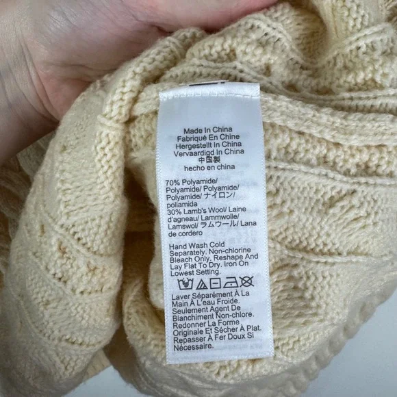 J Crew Tie Back Cable Knit Sweater Small Cream Wool Pullover Fisherman Preppy - Picture 8 of 12